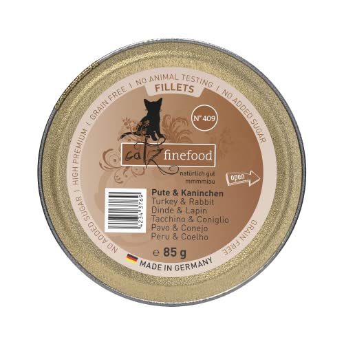 catz finefood Katzenfutter nass feine Filets No. 409 Pute & Kaninchen in Jelly - getreidefreies Nassfutter für Ihre Katze ohne Zucker - Katzennassfutter vom Feinste in Gelee, 85 g (12er Pack)