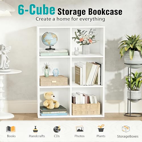 Image of HealSmart 6 Cube Storage Organizer, 3 Tier Stackable Bookshelf, Open Cube Bookshelf with 3 Removable Back Panels, Suitable for Living Room, Bedroom, Home Office, 36 inch L X 11.6 inch W X 24 inch H, White