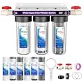 Whole House Water Filter System, 3-Stage Home Water Filtration System, Extra 2 Sets of Filters, 1.5-2 Years Filter Life, Reduce Chlorine Sediment Taste, 3/4" Ports with 2 Valves, for Well & City Water