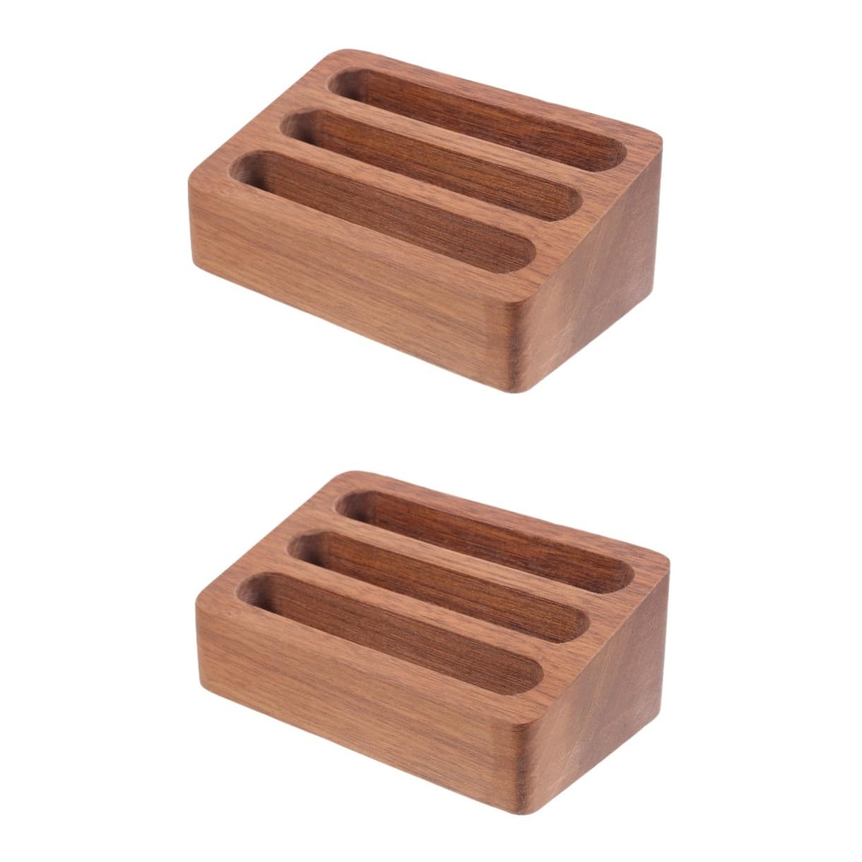 ABOOFAN 2 Pezzi Scatola Porta Biglietti Da Visita in Legno Supporto Da Tavolo Bancone Base Espositiva Per Biglietti Da Visita A 3 Griglie Porta Biglietti Da Visita Da Ufficio