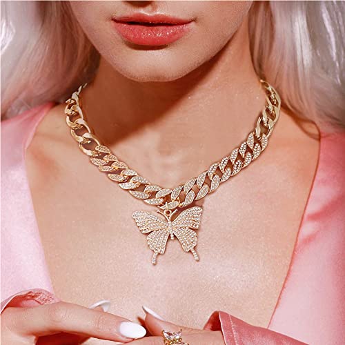 Statment Big Butterfly Pendant Necklace Rhinestone Choker Necklace for Women Jewelry4