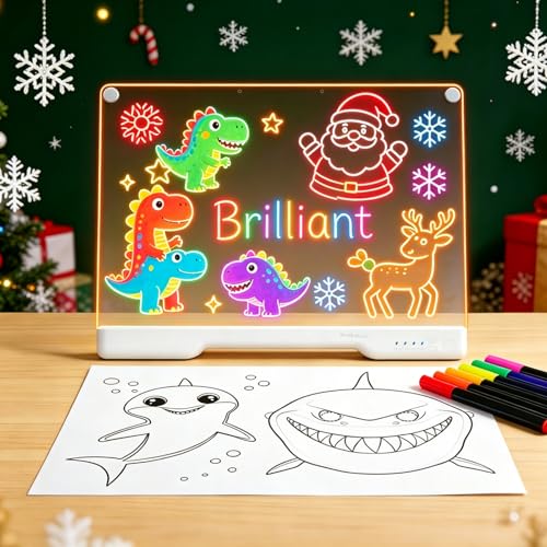 Anyqoo LED Drawing Board for Children 11 Colour Light Modes 17 Light Up Glow Pad Rechargeable Tablet for Kids Erasable Message Board with 7 Markers & Built-in Stand Creative Birthday Gift