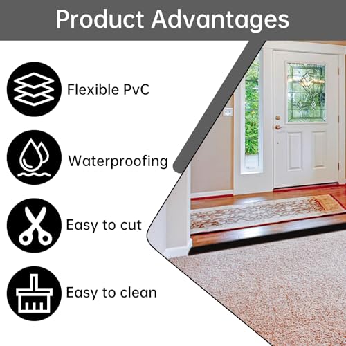 YXQ 36\" Self-Adhesive Vinyl Floor Transition Strip for Doorways – Waterproof Carpet Threshold Cover (Black, Fits Heights 1/2\'\'~3/5\'\')