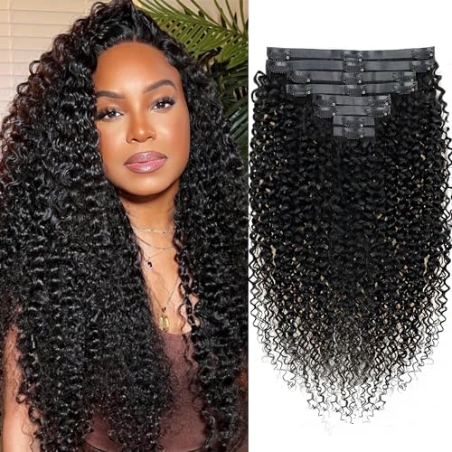 Kinky Curly Clip-In Hair Extensions 20" #1B Human Hair
