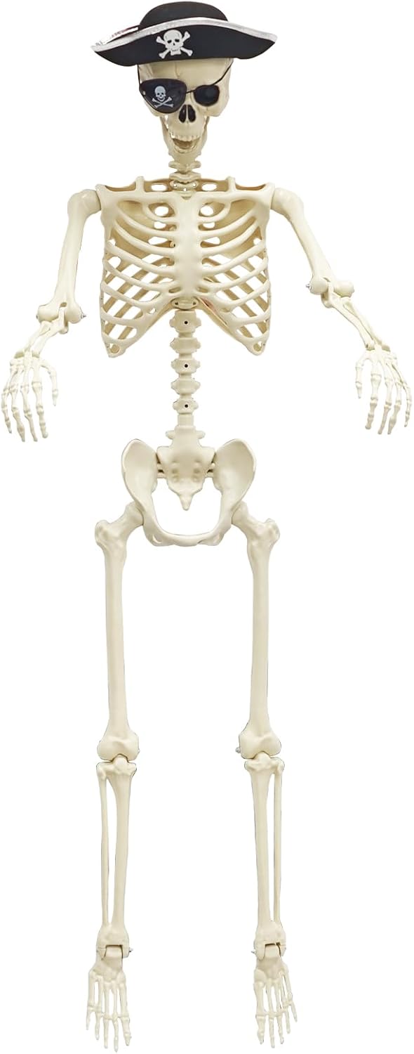 Halloween Skeleton 5.4FT Life Size Human Adult Pirate Skeletons Halloween Decorations for Indoor Outdoor Garden Lawn, Haunted House Props, Spooky Scene Party Decor