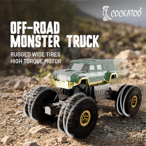 Image of Cockatoo-Kids Trailblazer 2WD Rechargeable Remote Control Car with App & Remote, Off-Road Monster Truck Toy for Boys Girls, Nitro Boost, Shock Absorber, Bluetooth Speaker, Fast USB Charging, Green
