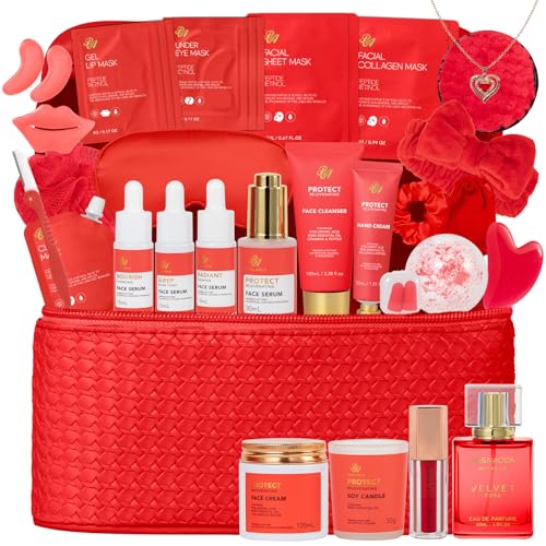 RA ROSA ACCA 33 Pcs for Mom, Rose Facial Skin Care Set, Bath & Body Spa Basket for Women, Beauty Care Kit, Makeup Bag, Face Serum, Christmas, Birthday, Christmas, Anniversary