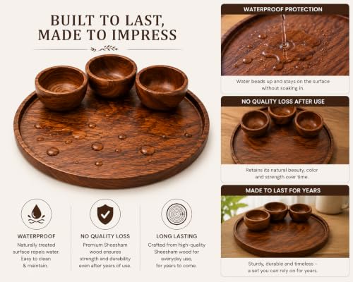 Image of Wooden thali Big Size, 12 inches Sheesham Wood Serving Plate, Round, Natural Brown, Chemical-Free (Wooden Thali Big Szie)