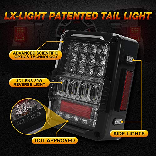 DOT Approved EMC 4D LED Tail Lights + Brake Light Compatible with Jeep Wrangler 2007-2018 JK JKU