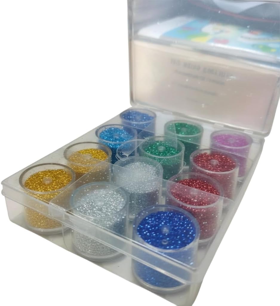 Dry Glitter Powder for Art & Craft – Fine Sparkle Dust for DIY, Slime, Resin, Cards, Rangoli & Decoration Projects - 6 Color (Each Color 2 Pcs)- 12 Pcs Set