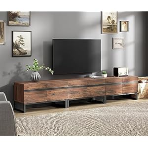 WAMPAT 3 in 1 Modern TV Stand for TVs up to 110 inch Wood Entertainment Center TV Console with Storage Cabinets and Metal Base Media Console for Living RoomBrown