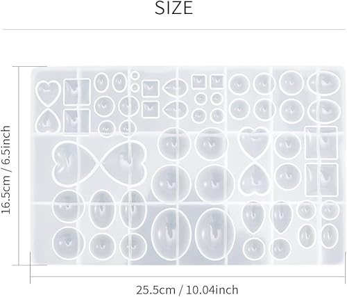 Miniatura 2 de Molde de silicona súper brillante con 58 cavidades para gemas de varias formas: redondo, lágrima, cuadrado, ovalado, corazón, gema 3D, resina epoxi,