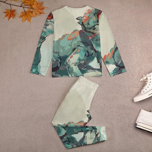 Cartoon Monitor LizardChildren's Pajama Set Round Neck Long Sleeve Top + Pants Two-piece Set130CM3