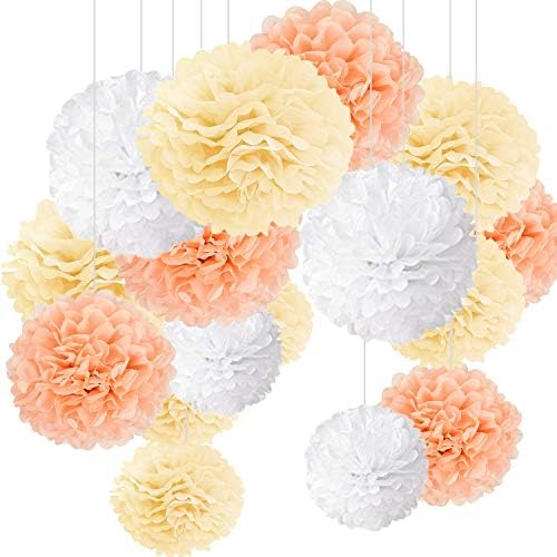 15 pcs Pom pom Decorations Tissue Pom Poms Paper Flower Ball for Wedding Festival Party for a Photo Wall Red Blue White (30.5 cm / 25 cm / 20 cm).