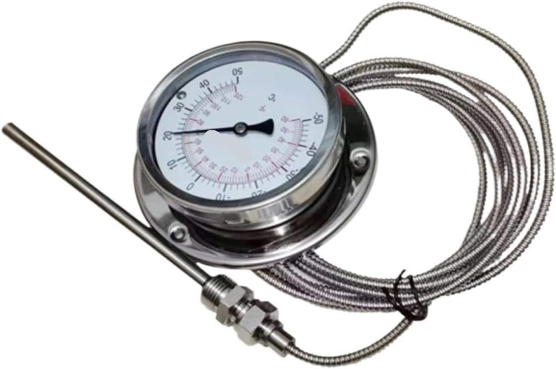 Arionyx All Stainless Steel Pressure Type Capillary Thermometer, -50~50°C Temperature Gauge, 100MM Dial, G1/2 Male Thread