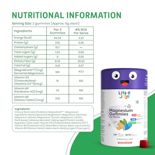 Image of Little Joys 5-in-1 Magnesium Supplement Gummies For Mothers | 15 Days Pack | Better Sleep & Reduced Stress | With Magnesium Glycinate, Vitamin D3, B6 & B9 | Non Habit Forming, No Added Sugar