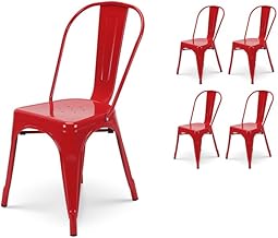 Kosmi Lot de 4 chaises Style Industriel en métal Rouge - Finition Brillant
