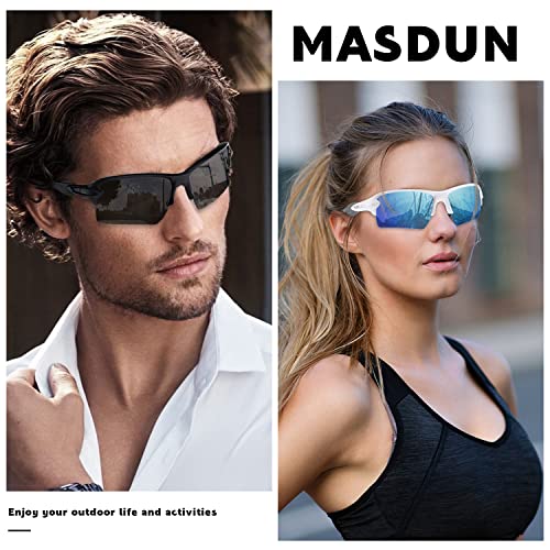 Masdun Polarized Sports Sunglasses For Men Women Half-Frame Riding Sunglasses Baseball Fishing Cycling Running Golf Shades (Black/Grey-White/Transparent) #TOP3