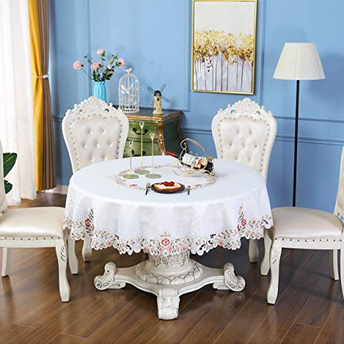Wolkemer Damask Fabric Round Tablecloth Embroidered Floral Table Cover For Fall Harvest Easter Thanksgiving Festival And Home Decoration 70 Inch #TOP2