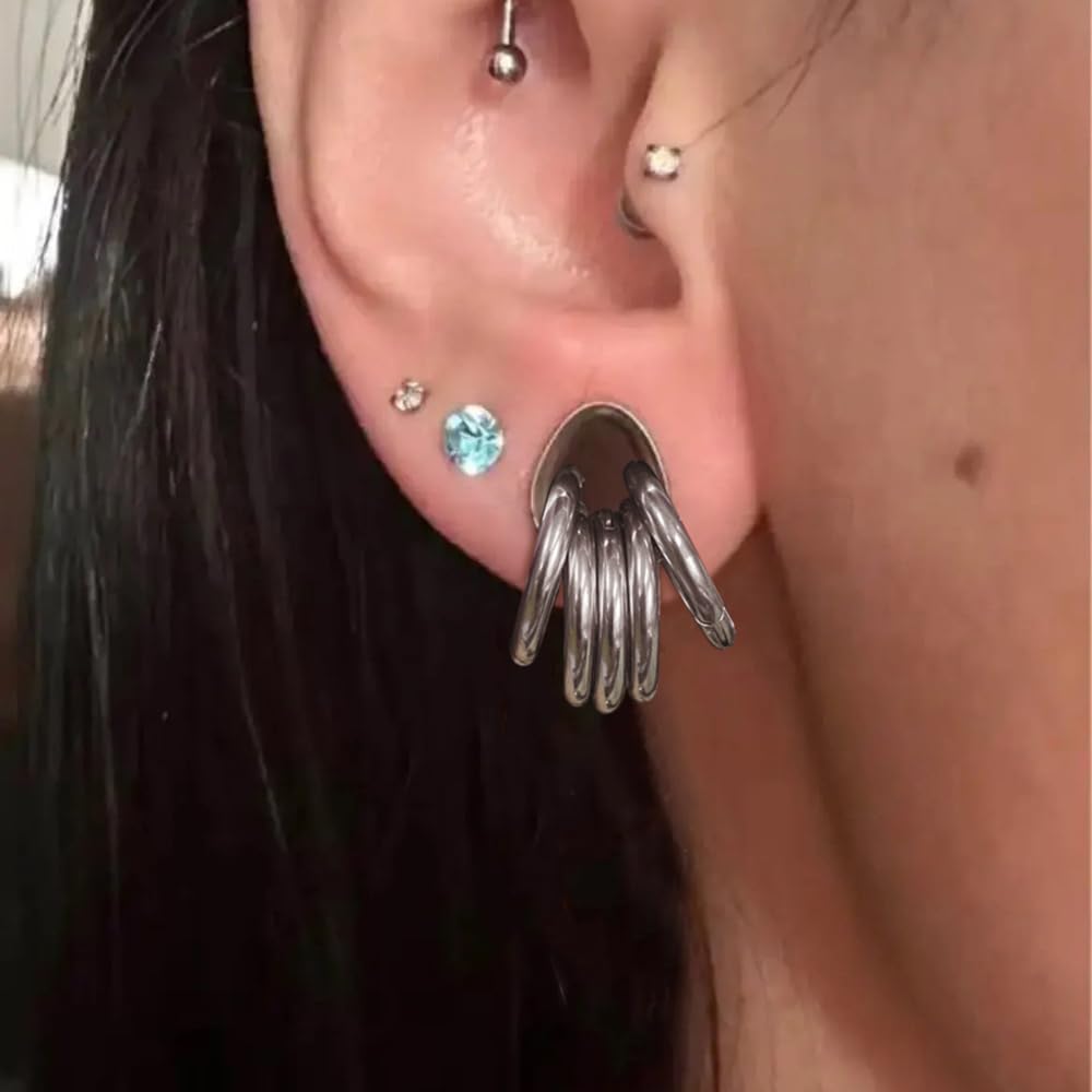 2pcs Drop Ear Gauges with 10pcs Nose Rings Hypoallergenic 316 Stainless Steel Ear Stretchers Plus Tunnels (0G-1") 8mm-25mm 00G Body Piercing Jewelry
