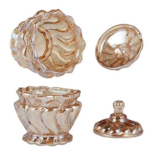 Jkjysj Royal Embossed Glass Candy Dish With Lid，Wedding Candy Buffet Jar，Amber Glass Apothecary Jar，Jewelry Boxes Trinket Candy Storage Jar. (Round-Amber) #TOP3