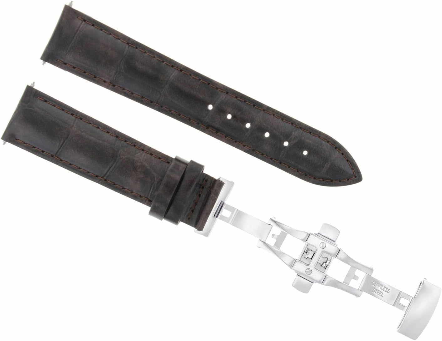 Ewatchparts 20mm Leather Watch Band Strap Deployment Clasp