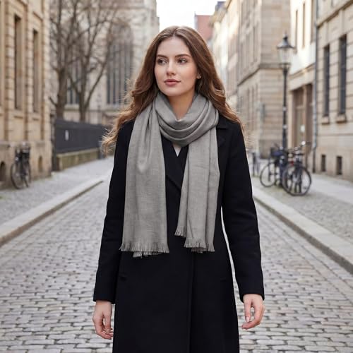 Châle pashmina gris clair taille L grand format pour femmes - 5