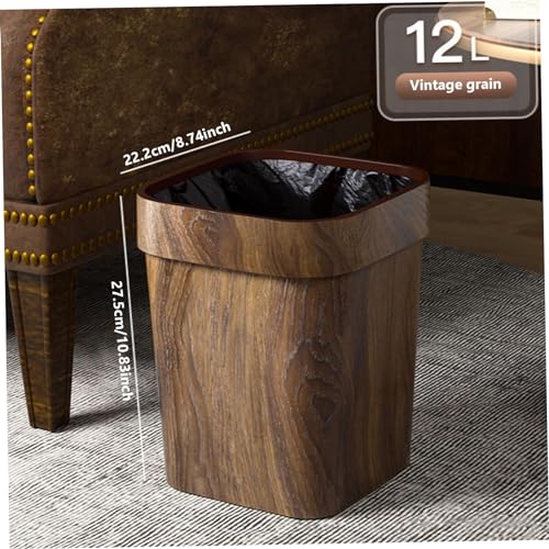 Cubo de basura vintage de 12L con diseño de grano de madera PP cuadrado para el hogar 6