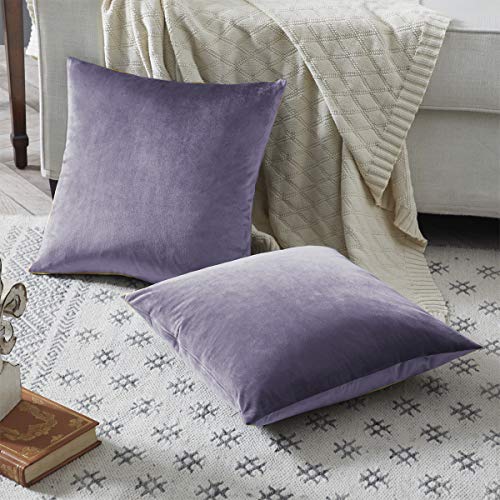 Image of GIGIZAZA Decorative Throw Pillow Covers,18 x 18 Violet Couch Pillow Covers,Velvet Square Cushion Covers