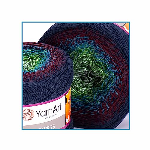 Image of Yarn Art YarnArt Flowers Yarn 55% Cotton 45% Acrylic 250gr 1094yds Multicolor Cotton Yarn Rainbow Crochet Yarn Spring Summer - 1 Fine Sport Skein (266)