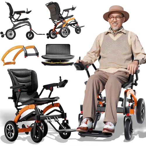 CXYTX Lightweight Electric Wheelchair for Adults, Seniors and Disabled, Intelligent Folding Motorized Wheelchair, Adjustable Leg Height, Portable Ergonomic Wheelchairs, 330lb Capacity,Orange,6ah