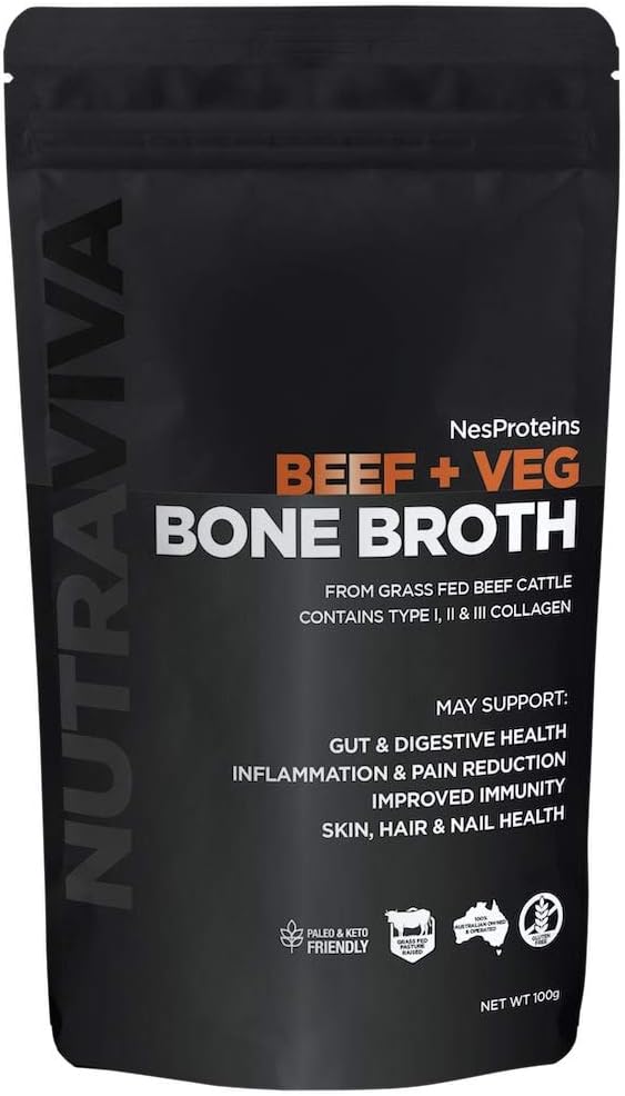 Beef & Vegetables Bone Broth Collagen Powder - Sourced from 100% AU Grass Fed, Pasture Raised Beef for Max Nutrition - No Preservatives, Additives, Paleo Friendly, Promotes Healthy Gut