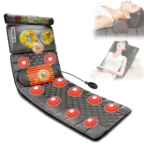 Colchoneta de masaje de cuerpo completo con calor, 10 motores que vibran masajeador de espalda completa, relajación muscular lumbar lumbar, almacenamiento plegable Aprendido extensivamente