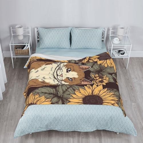Couverture flanelle chat tournesol idée cadeau plaid - 5
