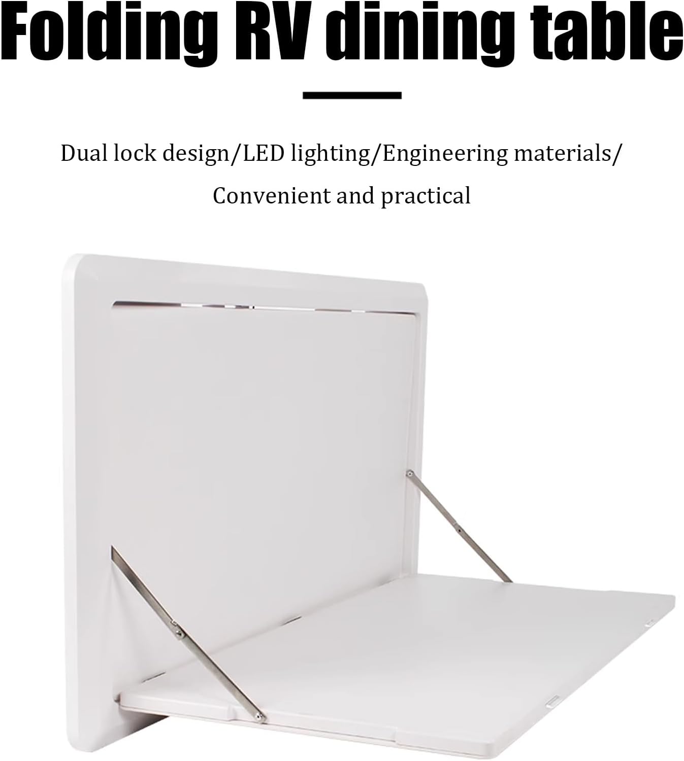 Foldable RV Table with LED Lighting - Wall Mounted Picnic Table for Caravans & Campervans, Portable Folding Table for Outdoor Dining, Compact Space-Saving Design (White)
