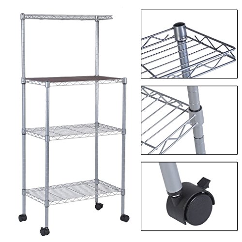 Belovedkai 3 Tier Microwave Stand Storage Rack, Kitchen Wire Shelving Microwave Oven Baker’s Rack Storage Cart Workstation Shelf Stainless Steel Household Storage Cart #TOP7