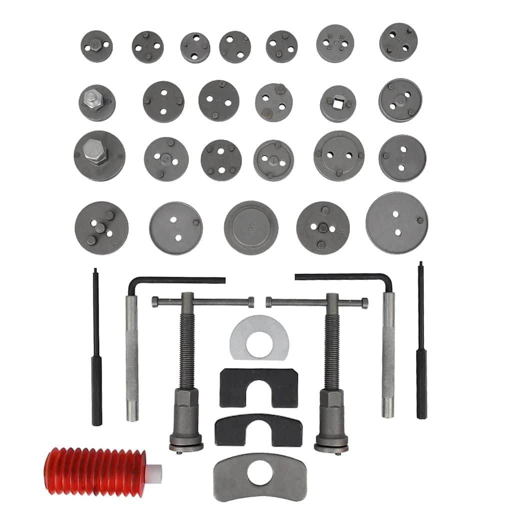 Set di attrezzi per ripristinare pistoni dei freni, 35 pezzi, in acciaio temprato, con cacciavite, cricchetto, brugola e pinza, per officina, riparazione auto, fai da te e garage