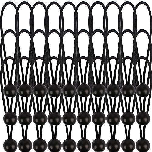 AOPRIE 30 Pack Bungee Balls 9Inches Black Ball Bungee Heavy Duty Heavyweight Tarp Bungee Cords, Weather Resistant Tie Down Strap 4mm Thickness - for Camping, Tents, Cargo, Holding Wire and Hoses
