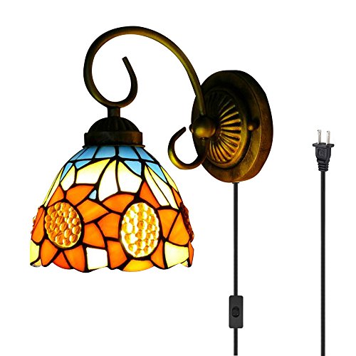 Image of Kiven Wall lamp E26 1-Light Plug-in Bulb not Included Wall Sconce Glass Shade 6 Foot Black Cord(BD0524)