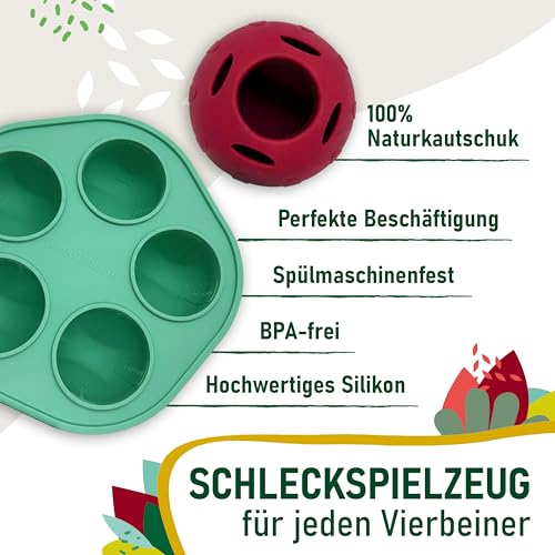 SmoothieDog Schleckball + SmoothieDog Hundesmoothie 6er Mix Klassik - Schleckball für Hunde, Snackball, zur Beschäftigung, bpa frei, robust, befüllbar, zum einfrieren, spülmaschinenfest