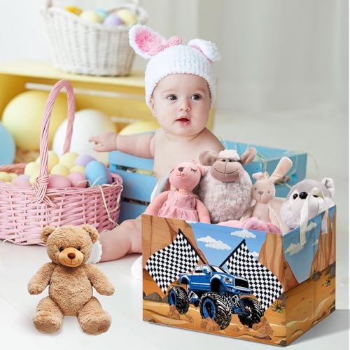 Image of Excavator Foldable Storage Basket with Handle, Waterproof Organizer for Toys and Clothes, Excavator Portable Box for Nursery Game Room, Gifts Container for Boys Girls, Toy Storage Box for Party Decor
