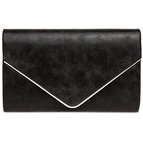 Caspar TA349 Damen elegante Clutch Tasche Abendtasche mit langer Kette, Farbe:schwarz, Größe:One Size