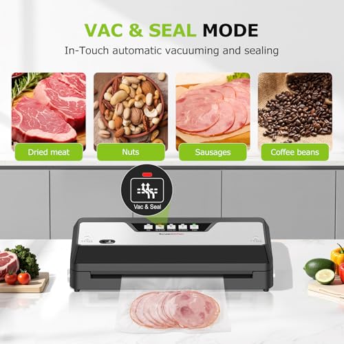 Image of Bonsenkitchen Vacuum Sealer Machine, Built-in Cutter | Multifunctional Food Sealer for Sous Vide & Meal Prep, 5 Pre-Cut Bags, Black
