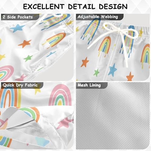 Boys Swim Trunk Quick Dry Cute Rainbow Stars Colored Board Shorts Swimwear 6-12T3
