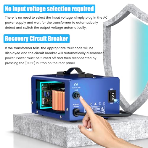 Image of 2000 watt Voltage Conversion Transformer Heavy-Duty Step-up /Step-Down AC 110V /120V /220V /240V Power Conversion, with resettable Circuit Breaker Protection, with US Power Cord, LCD Display