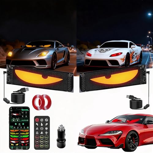 Devil's Eye 2-Pack:5800 Lux High-Brightness13.7x4.01in Programmable ojos led para carro Windshield Display for Sedans, SUVs & Medium Trucks - USB-Powered LED Matrix Panel, Remote/App Control