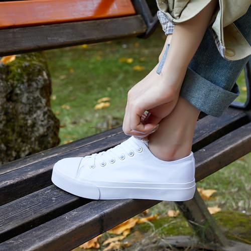 Image of ZGR Womens White Tennis Shoes for Women,Low Tops Lace up Canvas Sneakers