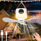HuaMuDM Deckenventilator mit Beleuchtung Camping,Outdoor Kleiner Deckenventilator mit Akku,Camping-Ventilator mit drahtloser Fernbedienung,Leise,USB,Timer,Pavillon Terrasse,Sonnenschirm