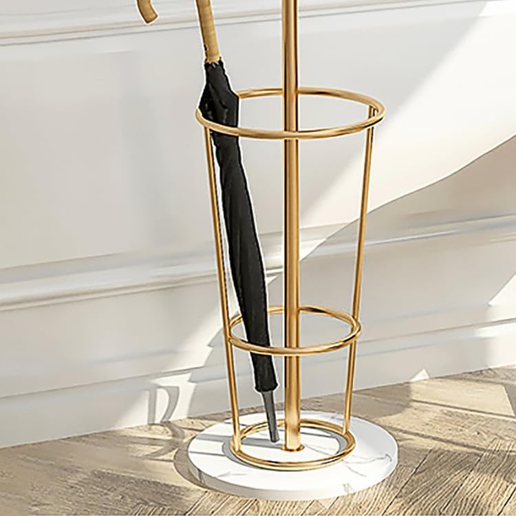 New Mark Impex Gold Metal Coat Rack with Umbrella Stand, Marble Base, 8 Hooks, 170cm Tall, Freestanding Entryway Hall Tree 3