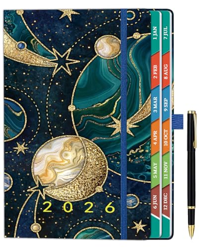 ZXHQ 2026 Diary Page a Day A5, Jan - Dec, with Colorful Tabs, UK Holidays, Inner Pocket, 100 Gsm Paper, Pen Set, Full Year Daily Planner 2026 with Monthly View, 5.9" × 8.5"- Planet